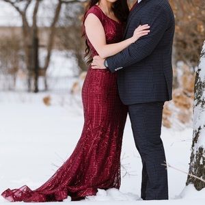 White runway burgundy sequined dress!